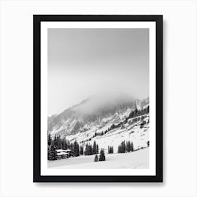 Cervinia, Italy Black And White Skiing Poster Art Print