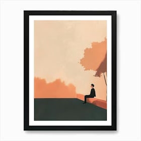 Man Sitting By A Tree Art Print