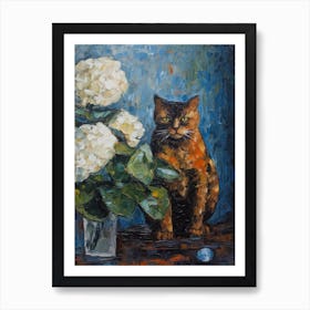 Still Life Of Hydrangea With A Cat 3 Art Print