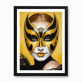 A Woman In A Carnival Mask, Yellow And Black (13) Art Print