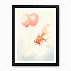 Baby Fish Flying With Ballons, Watercolour Nursery Art 4 Art Print