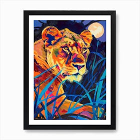 Southwest African Lion Night Hunt Fauvist Painting 4 Art Print