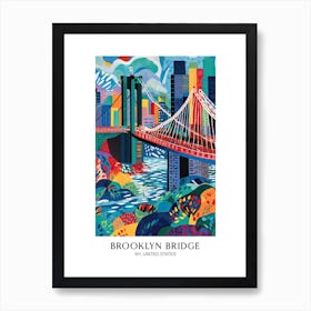 Brooklyn Bridge United States Colourful 3 Travel Poster Art Print