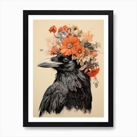 Bird With A Flower Crown Raven 1 Art Print