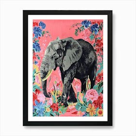 Floral Animal Painting Elephant 2 Art Print