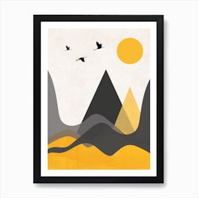 Hills And Mountains Mustard Abstract Art Print