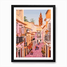 Seville Spain 3 Vintage Pink Travel Illustration Art Print