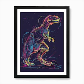 Neon Colourful Dinosaur Scribble Art Print