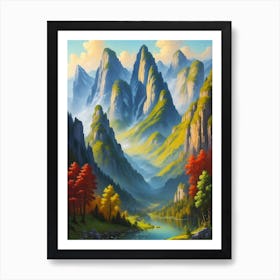 Scenic Valley Surrounded By Mountains Art Print