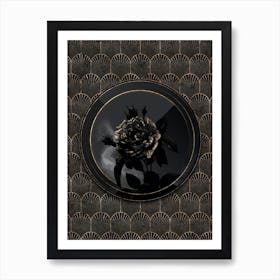 Shadowy Vintage Pink French Rose Botanical in Black and Gold n.0197 Art Print