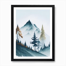 Mountain And Forest In Minimalist Watercolor Vertical Composition 346 Art Print