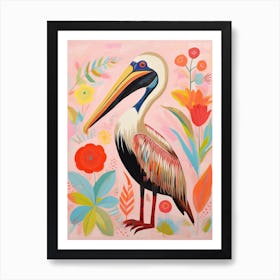 Pink Scandi Brown Pelican 2 Art Print