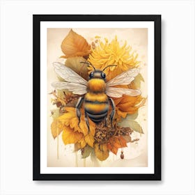 Brown Belted Bumble Bee Beehive Watercolour Illustration 3 Art Print