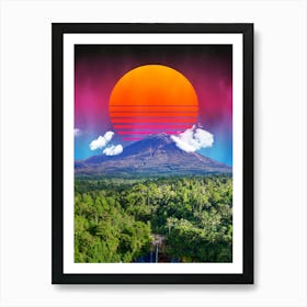 Synthwave sunset & mountain — synthwave collage, space poster Art Print