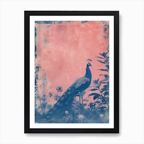 Peacock In The Meadow Cyanotype Inspired 4 Art Print