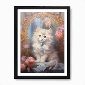 Cat With Jewels Rococo Style Painting 2 Art Print