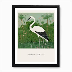 Ohara Koson Inspired Bird Painting Greater Flamingo 2 Poster Art Print