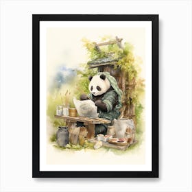 Panda Art Knitting Watercolour 1 Art Print