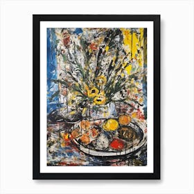 Lilies Still Life Flowers Abstract Expressionism  Art Print