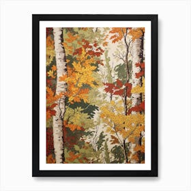 White Birch 3 Vintage Autumn Tree Print  Art Print