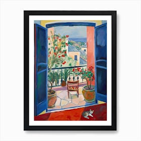 Open Window With Cat Matisse  Inspired  Style Amalfi Coast Art Print