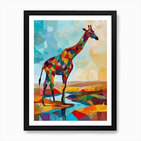 Geometric Giraffe In The River Art Print