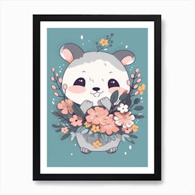 Cute Kawaii Flower Bouquet With A Climbing Possum 1 Art Print