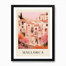 Mallorca Spain 4 Vintage Pink Travel Illustration Poster Art Print