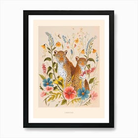 Folksy Floral Animal Drawing Cheetah 4 Poster Art Print