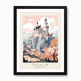 Neuschwanstein Castle   Bavaria, Germany   Cute Botanical Illustration Travel 1 Poster Art Print