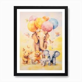 Cute Collection Of Baby Animals Nursery Watercolour 12 Art Print