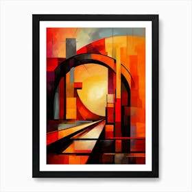 Bridge of Dreams II, Abstract Colorful Painting in Red, Yellow and Black Cubism Picasso Style Art Print