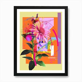 Aster 6 Neon Flower Collage Art Print