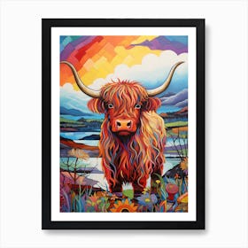 Colourful Patchwork Illustration Of Highland Cow Art Print