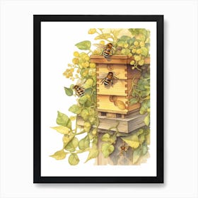 Orchard Mason Bee Beehive Watercolour Illustration 4 Art Print
