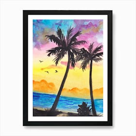 Sunset With Palm Trees 2 Art Print