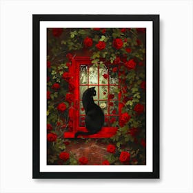 Black Cat In The Window Art Print