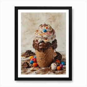 Ice Cream Cone With Candy Art Print