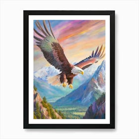 The Splendor Of An Eagle In Flight Over A Rugged Mountain Landscape Art Print