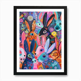 Kitsch Colourful Bunnies 3 Art Print
