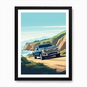 A Ford F 150 In The Pacific Coast Highway Car Illustration 3 Art Print