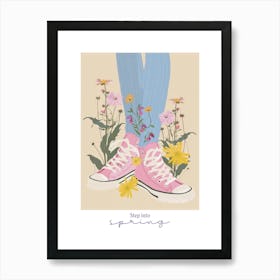 Step Into Spring Illustration Pink Sneakers And Flowers 7 Art Print