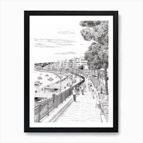 View Of Sydney, Australia Line Art Black And White 7 Art Print