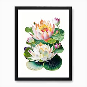 Lotus Flowers In Garden Decoupage 1 Art Print