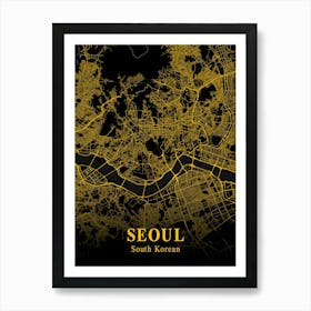 Seoul Gold City Map 1 Art Print