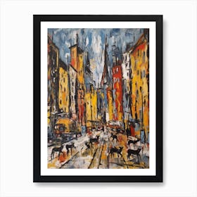 Painting Of A Berlin With A Cat In The Style Of Abstract Expressionism, Pollock Style 3 Art Print