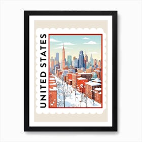 Retro Winter Stamp Poster New York City Usa Art Print