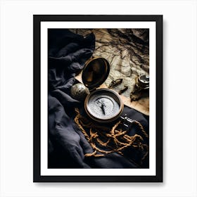 Compass On A Map 3 Art Print