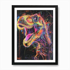 Chalk Neon T Rex Roaring Art Print