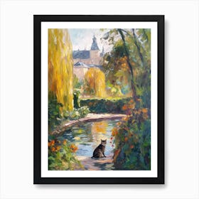 Painting Of A Cat In Versailles Gardens, France In The Style Of Impressionism 03 Art Print